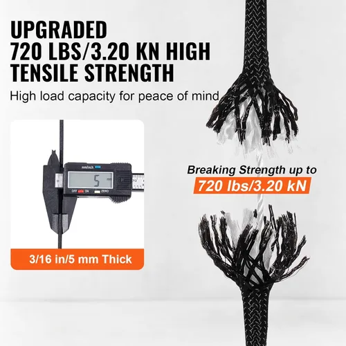 Miniatura 5 de VEVOR Cuerda de nailon trenzada, 3/16 pulgadas x 250 pies, 32 hebras, 720 LBS de resistencia a la rotura para exteriores, aparejo de árbol arborista