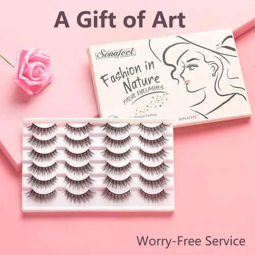 Miniatura 6 de Pestañas de ojo de aspecto natural 3D visón pestañas naturales 0.591 in 12pares de ojos de gato ligeras reutilizables pestañas postizas paquete