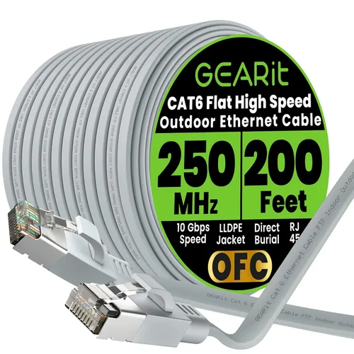 Miniatura 37 de GEARit Cable Ethernet plano Cat 6 para exteriores (15 pies, negro) Chaqueta LLDPE clasificada para entierro directo – Cat6 blindado FTP 10Gbps