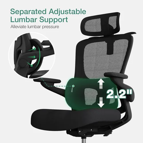 Miniatura 4 de Novilla Silla de oficina ergonómica, silla de escritorio de malla de respaldo alto con cojín de espuma moldeada gruesa, soporte lumbar ajustable