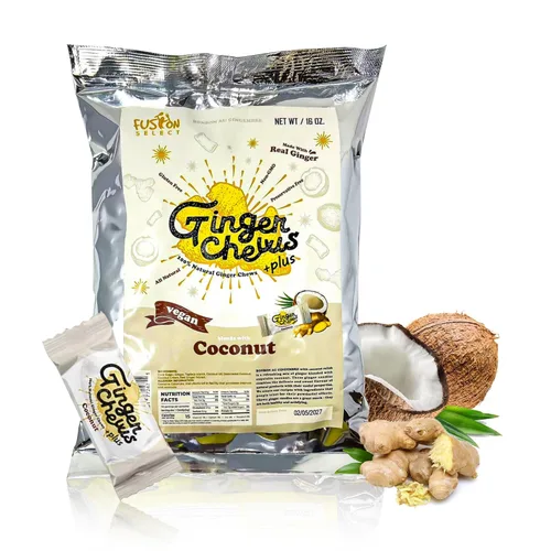 Miniatura 15 de Fusion Select Caramelos masticables de jengibre - Dulces delicias confitadas suaves de Indonesia - Promueve el alivio de las náuseas matutinas