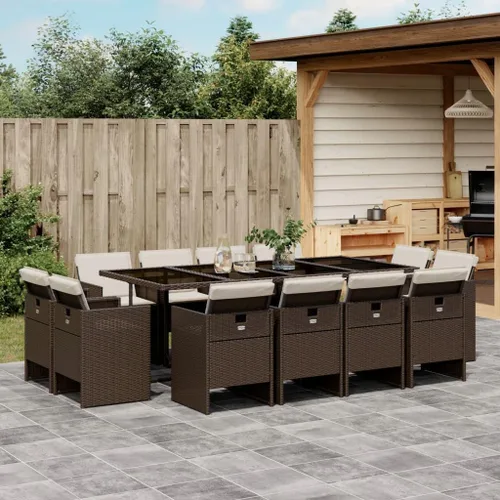 Miniatura 18 de 9 Piece Patio Dining Set with Cushions Black Poly Rattan Outdoor Furniture Set for Garden Backyard Balcony Porch