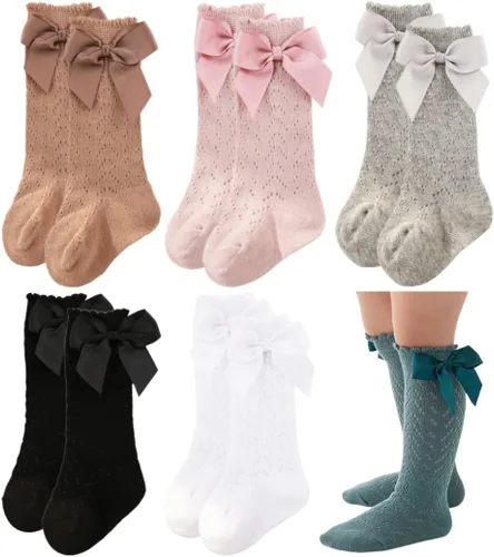 QandSweet Calcetines hasta la rodilla para bebé, calcetines antideslizantes para recién nacidos, calcetines antideslizantes