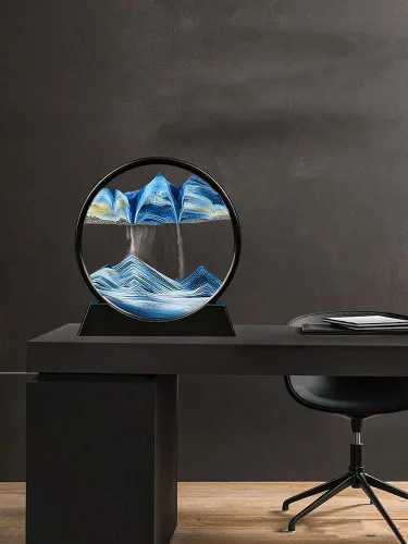 Miniatura 5 de XIYUAN Imagen artística de arena móvil de 7.5 pulgadas, movimiento líquido, vidrio redondo 3D, decoración de arena movediza, paisajes de arena