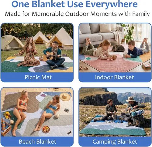 Miniatura 8 de Exclusivo Mezcla Manta de picnic impermeable de 60 x 80 pulgadas, manta de camping moderna a prueba de arena de poliéster floral multicolor grande