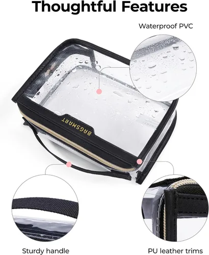 Miniatura 5 de BAGSMART Bolsa de aseo aprobada por la TSA, bolsa de aseo de viaje transparente, bolsa de cosméticos de maquillaje para mujeres, bolsa organizadora