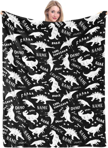 Miniatura 22 de Manta personalizada de dinosaurio para niños, mantas con nombre personalizado, manta suave para niños, niñas, bebés, manta personalizada de animales