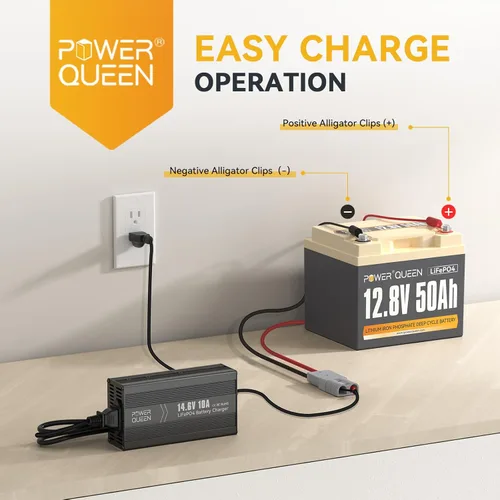 Miniatura 3 de Power Queen Batería LiFePO4 de 12.8 V 50 Ah con cargador de batería LiFePO4 de 14.6 V 10 A, BMS integrado de 50 A, batería de ciclo profundo