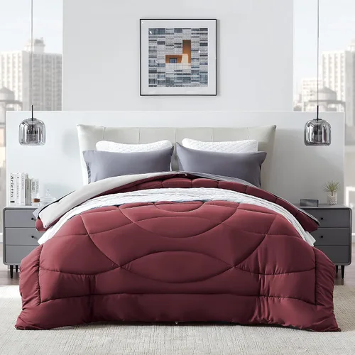 Miniatura 15 de SLEEP ZONE - Juego de edredón reversible y refrescante tamaño matrimonial, relleno alternativo suave, transpirable y cálido para todo el año, lado A