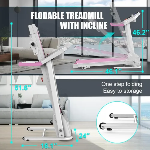 Miniatura 6 de FYC Compact Folding Treadmill for Home - 2.5HP Quiet Brushless Motor, 3-Level Incline, 7.5 MPH, Shock Absorption, Space-Saving Design for Running