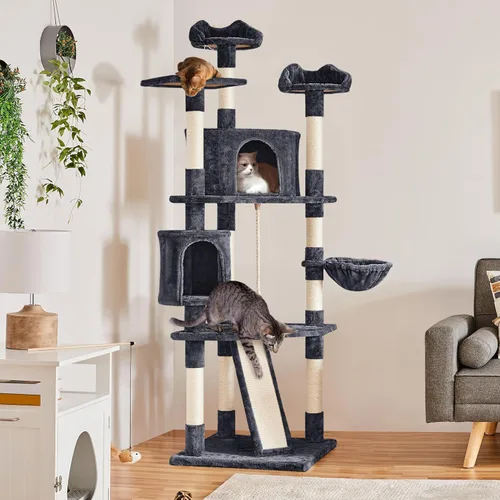 Miniatura 2 de Topeakmart Árbol para gatos grande de 79 pulgadas para gatos de interior, árbol para gatos de varios niveles con postes rascadores, cesta y postes