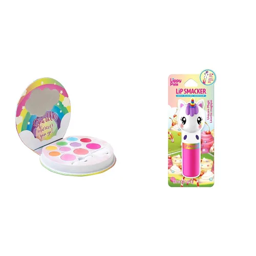 Lip Smacker Unicorn Palette Sparkle & Shine - Set de regalo de sombra de ojos para niñas, incluye bálsamo labial Lippy Pals
