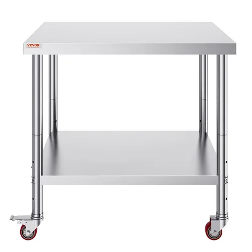 Miniatura 10 de Vevor Mesa de trabajo de acero inoxidable con ruedas de 24 x 12 x 32 pulgadas, mesa de preparación con 4 ruedas, mesa de trabajo resistente
