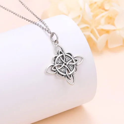Miniatura 37 de FLYOW Collar con colgante de nudo celta de plata de ley 925 de buena suerte irlandés para mujer, regalo de cumpleaños y graduación