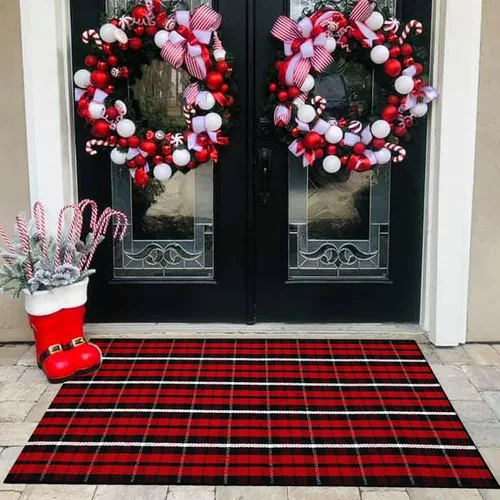 Alfombra de Cuadros Buffalo para Exteriores, 3' x 5' Alfombra de Área de Cuadros Rojos y Negros Navideños para Interiores/Exteriores, Alfombra de