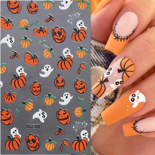 Miniatura 5 de 8 hojas de calcomanías de uñas de Halloween para arte de uñas, LPOODDNU de Halloween, calcomanías de uñas autoadhesivas 3D, suministros de arte
