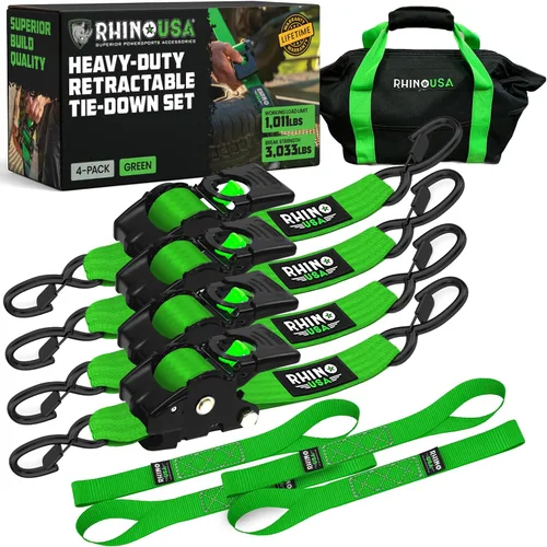 Miniatura 18 de Rhino USA Correas de carraca retráctiles (paquete de 2) - 2 pulgadas x 3 metros (1,376 kg de fuerza de rotura) - Correas de amarre auto-retractiles
