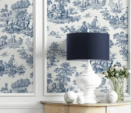 Miniatura 3 de NextWall Chateau Toile - Papel tapiz autoadhesivo (azul marino)