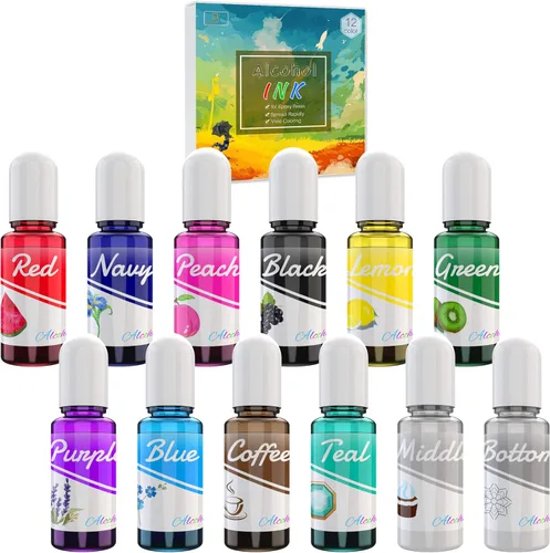 Juego de tintas de alcohol, 12 colores vibrantes a base de alcohol para arte de resina epoxi, fabricación de platos de resina Petri, tinte de color