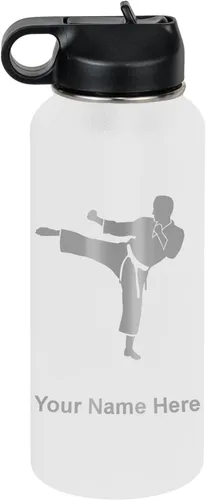 Miniatura 35 de Botella de agua personalizada LaserGram, Karate Man, de acero inoxidable con doble pared aislada al vacío con tapa abatible, regalo personalizado