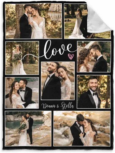 Miniatura 26 de InterestPrint Manta de fotos personalizada para pareja, novio, novia, manta personalizada de 6 fotos, manta personalizada de aniversario y boda