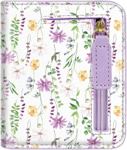 Miniatura 26 de Cartera pequeña con bloqueo RFID para mujer, con bolsillo plegable y compacto, lindo soporte para tarjetas de crédito, ranura para monedas, monedero