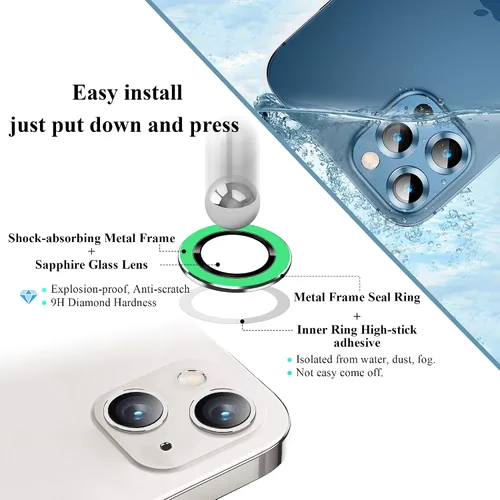 Miniatura 8 de Protector de lente de cámara luminoso brillante compatible con iPhone 13 (6.1 pulgadas)/13 Mini (5.4 pulgadas), vidrio templado ultra