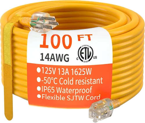 Miniatura 46 de HUANCHAIN Cable de extensión para interiores y exteriores, 50 pies, impermeable, calibre 16/3, flexible, resistente, cable de extensión para Amarillo