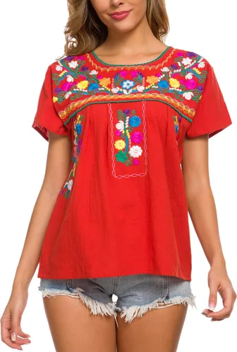 Miniatura 4 de YZXDORWJ - Cómoda blusa mexicana bordada de verano y sin mangas para mujer