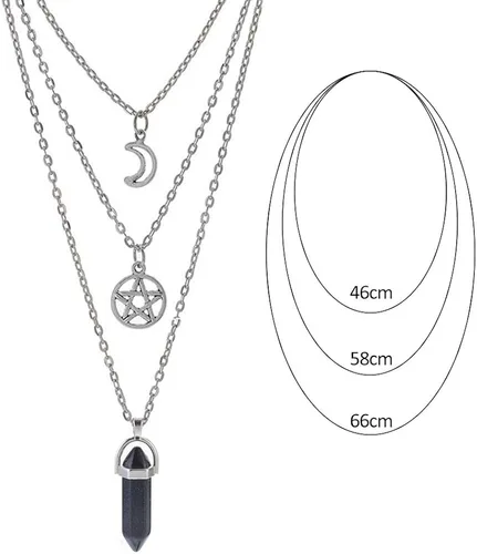 Miniatura 5 de MJartoria Collar de pentagrama de luna collar de chakra de cristal colgante con dije cadena de aleación multicapa conjunto de gargantilla joyería
