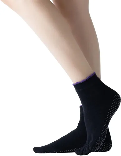 Miniatura 49 de Calcetines de yoga con dedos de pilates con empuñaduras para mujer, antideslizantes, acolchados, florales, calcetines tobilleros para baile de ballet