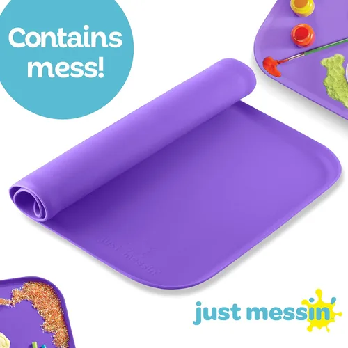 Miniatura 3 de Just Messin' Tapete de silicona para niños, reutilizable, antideslizante, resistente al calor, con bordes elevados de 0.6 pulgadas para contener