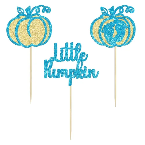 Miniatura 3 de Gyufise 24 piezas de decoración de cupcakes de calabaza con purpurina para temática de otoño, Acción de Gracias, Halloween, baby shower, niños