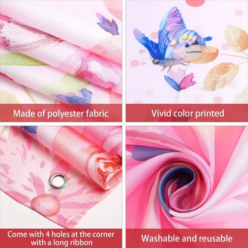 Miniatura 3 de Tatuo Telón de fondo de mariposa de feliz cumpleaños de 6 x 4 pies, decoración de fiesta de cumpleaños de mariposa rosa para niñas y mujeres
