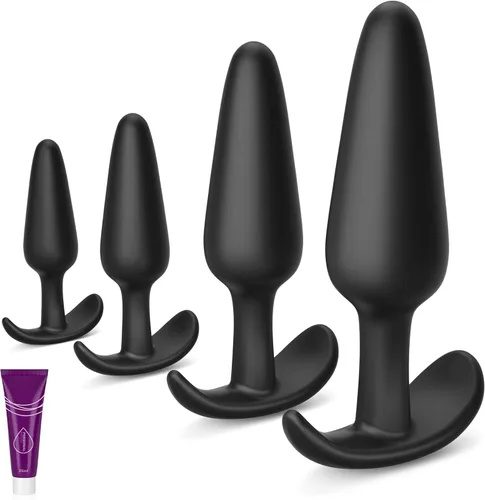 Juego de 4 tapones anales de silicona para principiantes a avanzados, kit de entrenamiento con base acampanada para mujeres, hombres, cómodo de uso