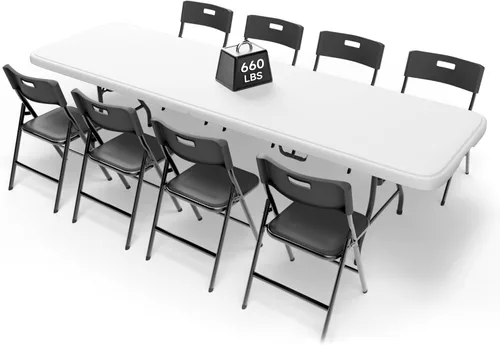 Miniatura 12 de Juego de mesa plegable de 6 pies con 4 sillas plegables, mesa resistente de 330 libras y sillas de 330 libras, paquete de muebles plegables Mesa