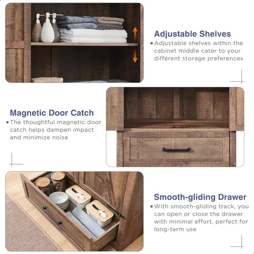 Miniatura 5 de Gabinete de despensa de cocina estilo granja - Gabinetes de almacenamiento de cocina de madera de 72" de alto con estantes ajustables y 2 puertas