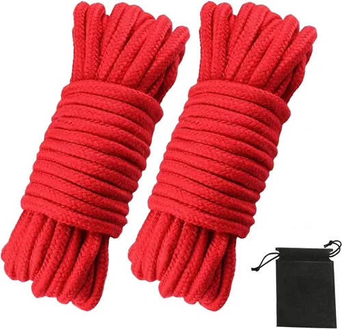 Cuerda de algodón suave, cuerda de 32 pies / 32.8 ft, 0.315 in de grosor, cuerda suave, cuerda larga, cuerda de atar suave (rojo y rojo)