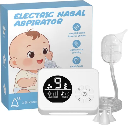 Aspirador nasal para bebé, chupón de nariz con 9 niveles de succión, lechón eléctrico de mocos, luz nocturna de 3 niveles y función calmante de rima