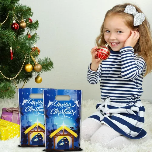 Miniatura 4 de Whaline 72 bolsas de regalo de fiesta de Navidad, bolsas de golosinas de plástico para regalos de fiesta de Navidad, suministros de envoltura
