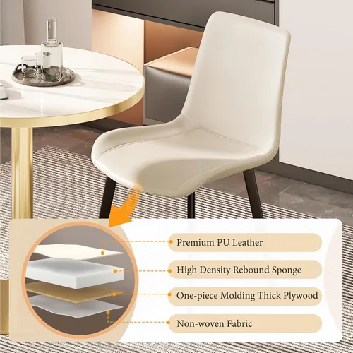 Miniatura 7 de Juego de 6 sillas de comedor, modernas sillas de comedor tapizadas de piel sintética con patas de metal resistentes y respaldo cómodo, sillas Beige