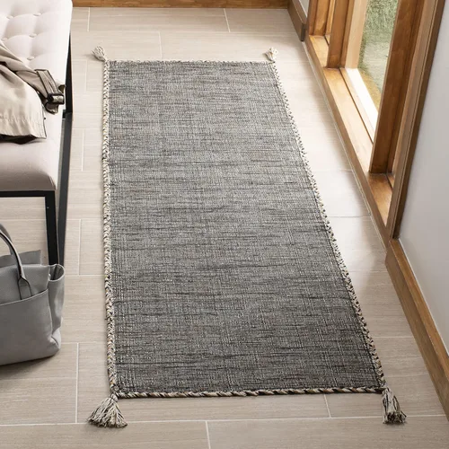 Miniatura 11 de SAFAVIEH - Alfombra decorativa de la colección Montauk, 2 x 3 pies, color beige y negro, tejido plano de algodón hecho a mano con borlas