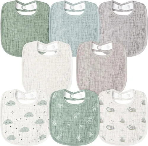 Miniatura 10 de Susurration Baberos de muselina para bebé 8 paquetes, baberos tipo bandana, baberos ajustables suaves cuadrados para babeo de bebé unisex para niñas