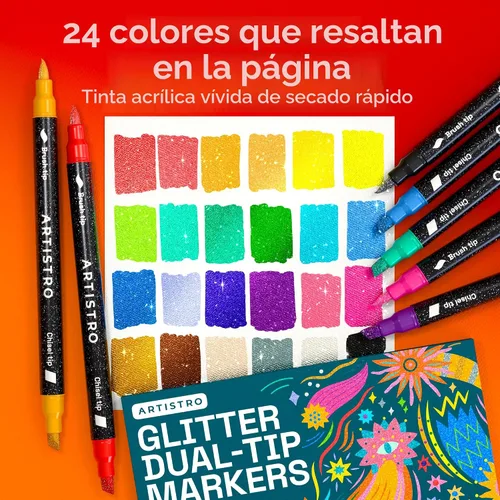 Miniatura 2 de ARTISTRO 24 bolígrafos de pintura de doble punta con purpurina brillante, marcadores deslumbrantes con tinta acrílica para piedra, cerámica, madera