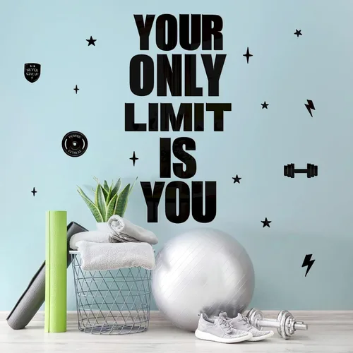Miniatura 6 de Calcomanía acrílica para gimnasio, citas inspiradoras, azulejos de espejo para decoración de gimnasio en casa, arte motivacional "Your Only Limit is