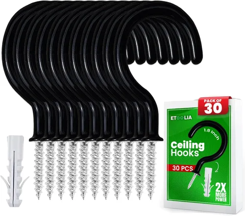 Miniatura 14 de 75 piezas de ganchos de techo para colgar plantas, tazas, utensilios con revestimiento de vinilo, ganchos para roscar en tazas para madera y paneles