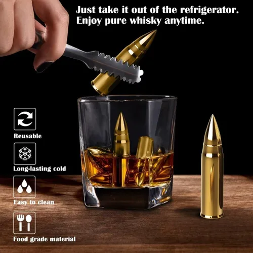 Miniatura 4 de Regalos para hombres, papá, día del padre, regalo de cumpleaños de hija, hijo, esposa, niños, piedras de whisky con caja de madera, ideas únicas Oro