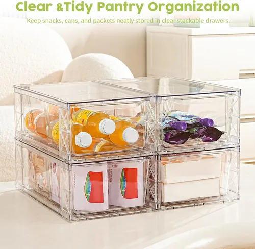 Miniatura 5 de Paquete de 4 cajones de almacenamiento acrílicos, cajones de almacenamiento apilables transparentes, cajones organizadores de acrílico para debajo