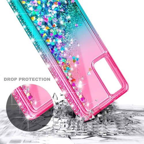 Miniatura 4 de NZND Funda compatible con Samsung Galaxy S20-FE 5G, rosa/aguamarina, con purpurina brillante flotante en cascada líquida para mujeres, niñas y niños
