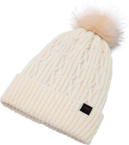 Miniatura 5 de Sombreros de invierno para mujer, gorro de punto con forro polar cálido, pompón de piel sintética extraíble